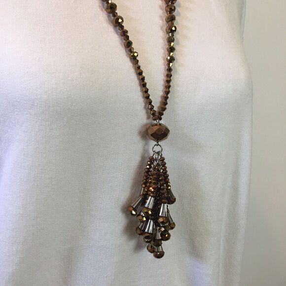 Handmade Tassel Necklace 33in Bronze Metallic Coated Glass Beads - Picture 7 of 12
